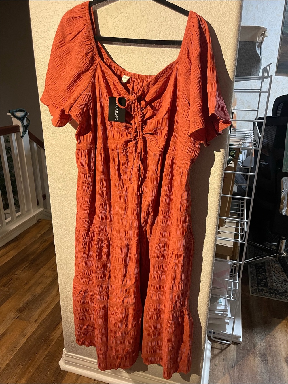 Women's Rust Orange Short-Sleeve Midi Dress Sz 3XL New